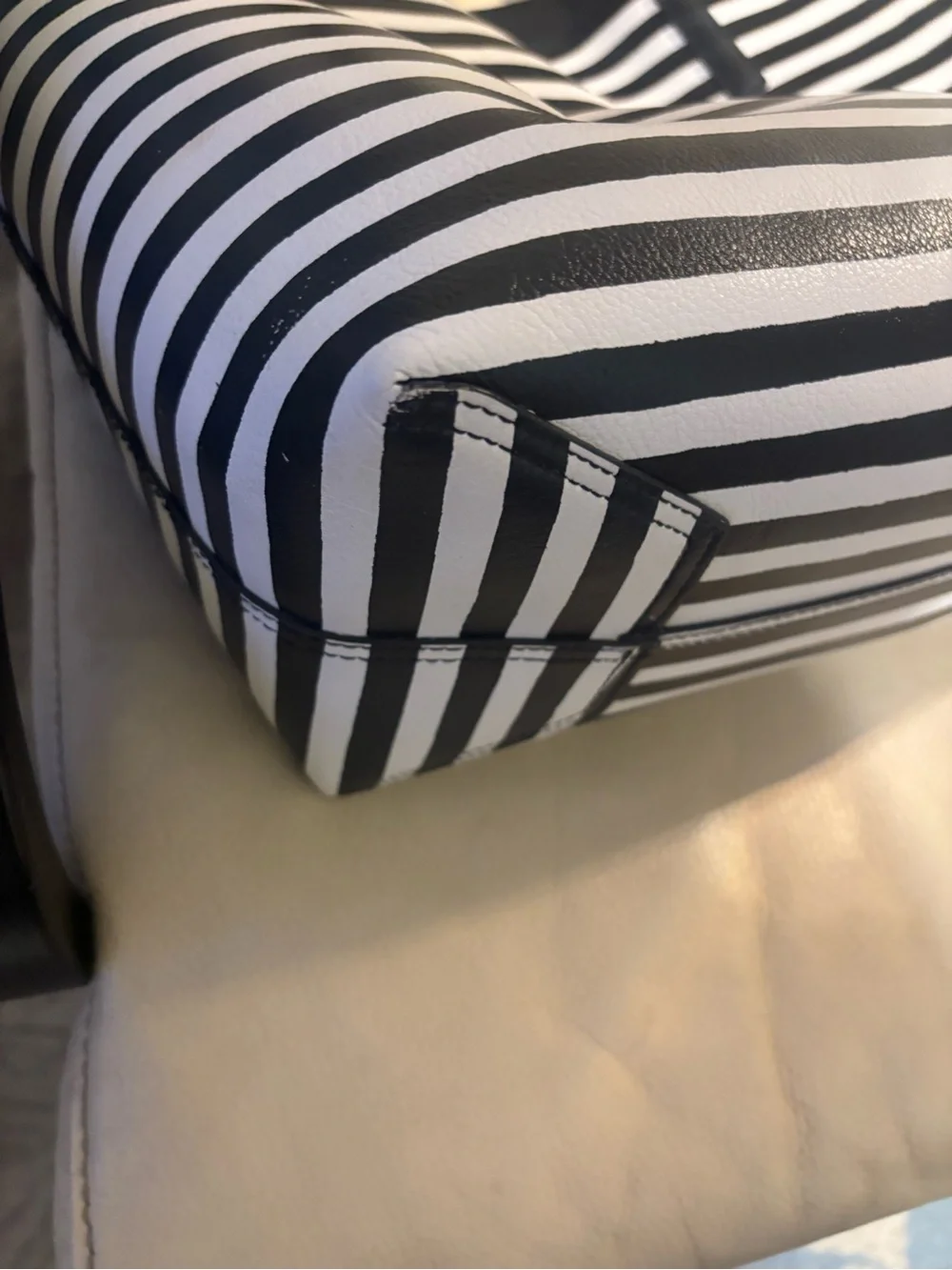 kate spade Black and White Striped Tote with Gold Logo